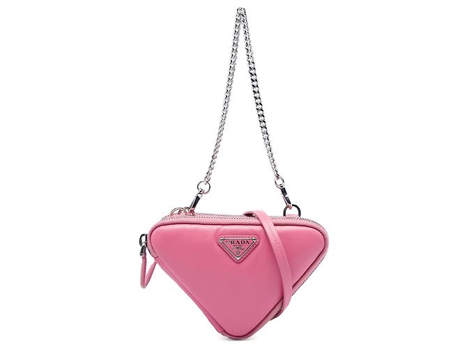 Prada Pochette Triangle Mini en Nappa Souple Rose