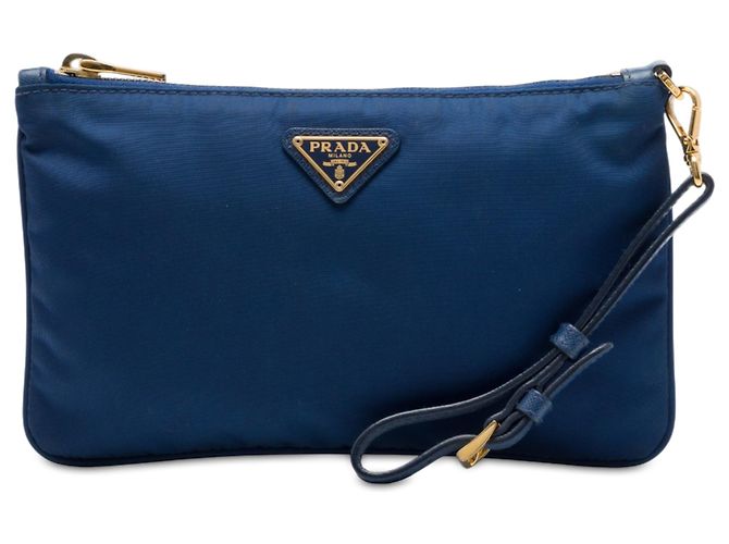 Prada Blue Tessuto Wristlet Clutch