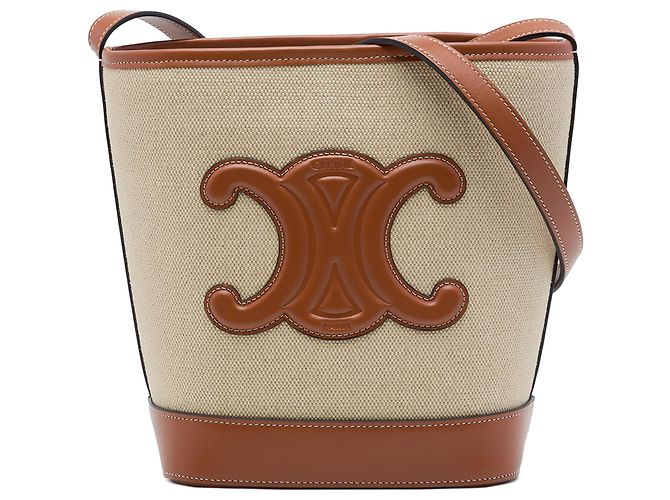 Céline Celine Sac Seau Small Canvas Cuir Triomphe Marron