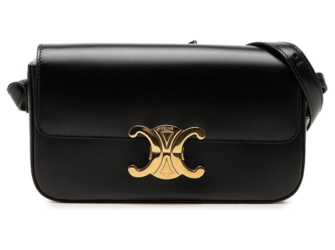 Céline Borsa a spalla Celine Claude in pelle di vitello lucida nera con Triomphe