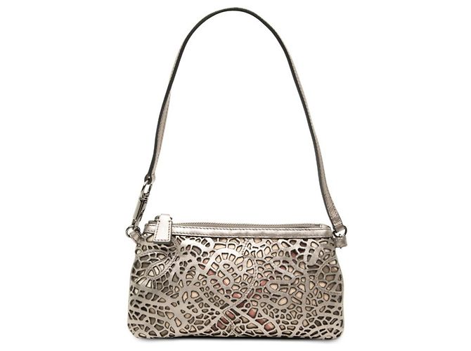 Silberne Lederhandtasche mit Nova Check-Muster von Burberry