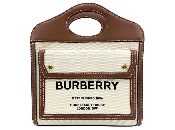 Burberry Logo Pocket Canvas with Leather Small