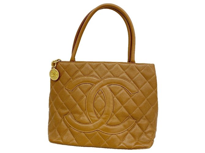 Saco Tote Chanel em couro de bezerro granulado castanho
