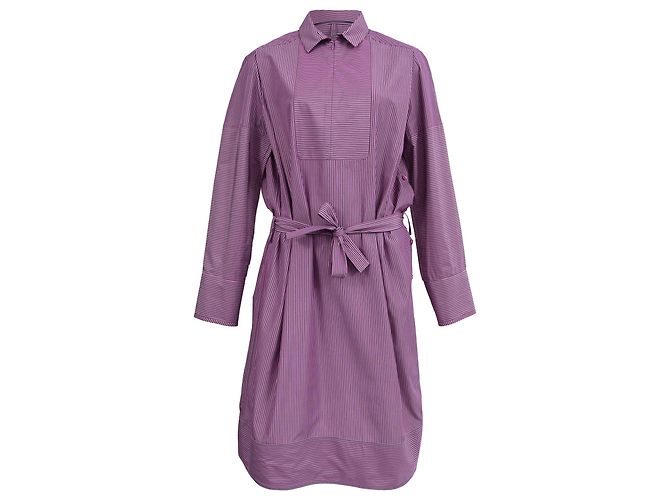 Vestido camisa midi com cinto Hermès em algodão roxo