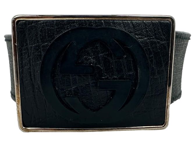 Gucci Interlocking G Plaque Gürtel aus schwarzem Leder