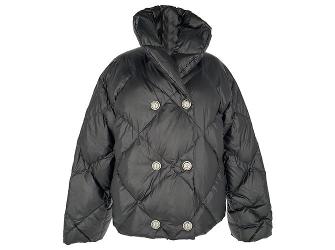Balmain Double-breasted Quilted Puffer Down Jacket in Black Polyamide