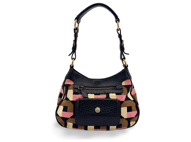 Prada Bolsa de ombro em tela e couro