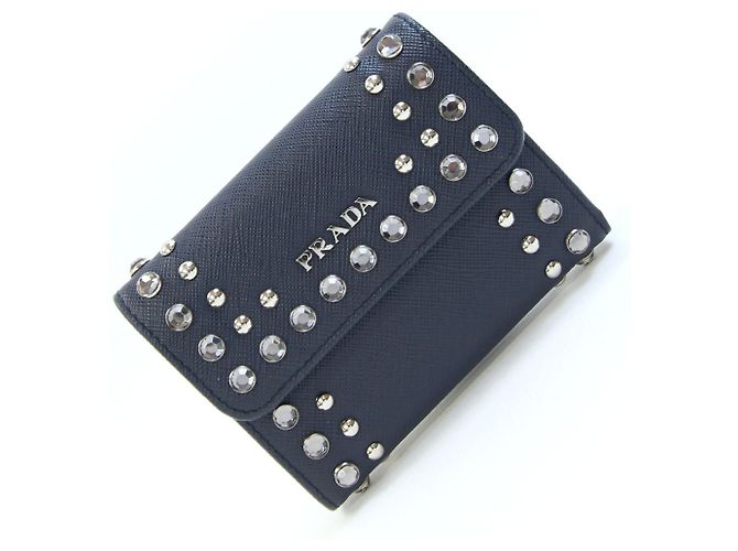 Cartera Prada tri-fold en piel Navy