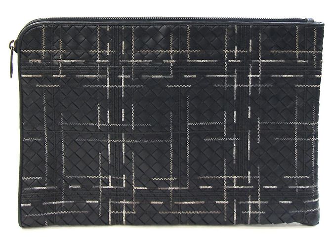 Bottega Veneta Pochette/Porte-documents en cuir noir