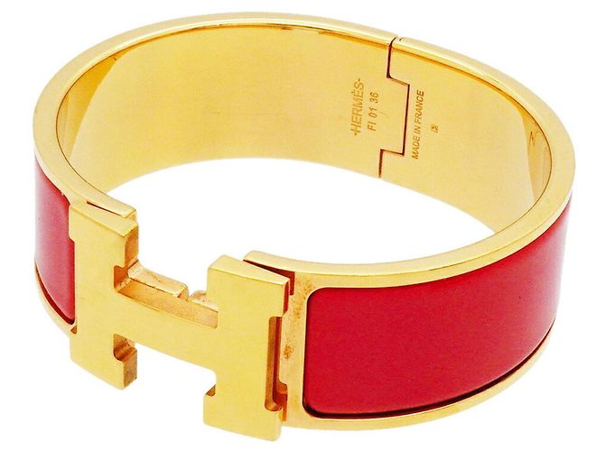Bracciale Hermès Clic Clac GM in Oro e Rosso