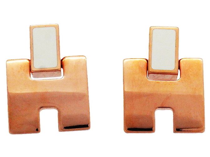 Hermès Boucles d'oreilles Hermes Eileen en or rose et blanc