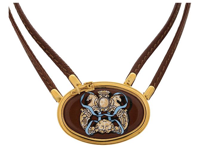 Hermès Collier Choker Hermes en cuir marron