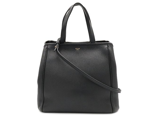 Céline Celine Small Fold Cabas Tote Bag aus schwarzem Leder