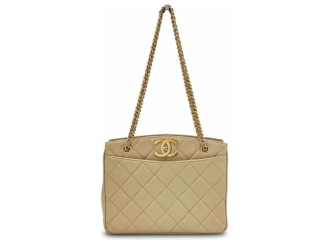 Timeless Bolsa Tote Chanel Clássico Intemporal Bege Pele de Cordeiro