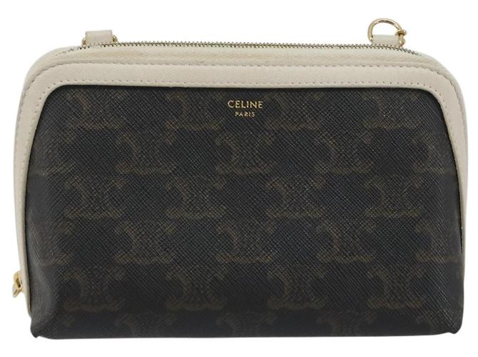 Céline Celine Zip Around Chain Clutch Triomphe Coated Canvas