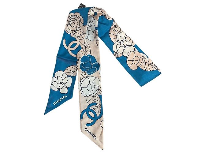 Chanel Slim Bandeau Schal blau/rosa