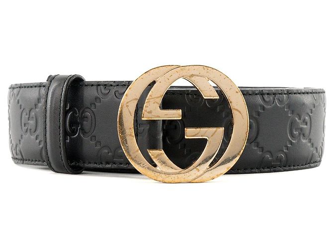 GUCCI - Cinturón Interlocking Gucci de piel grabada negro (T75)