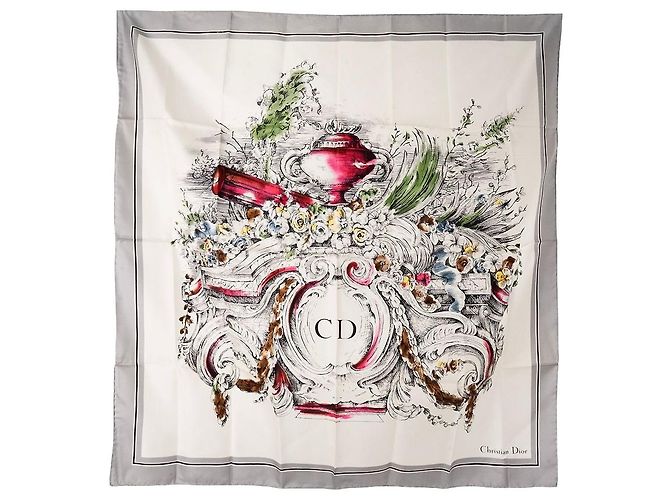 DIOR - Carré 90 Dior em seda branca e cinza
