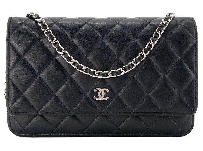 CHANEL - Borsa a tracolla Wallet On Chain Classic/Timeless Chanel in pelle liscia blu navy