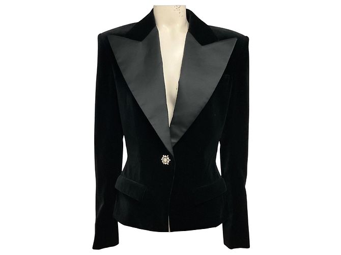 Blazer Tuxedo in velluto nero con cristalli Alexandre Vauthier