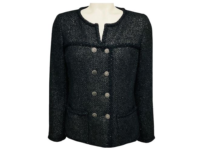 Chanel Black Boucle Tweed Jacket with CC Logo Buttons