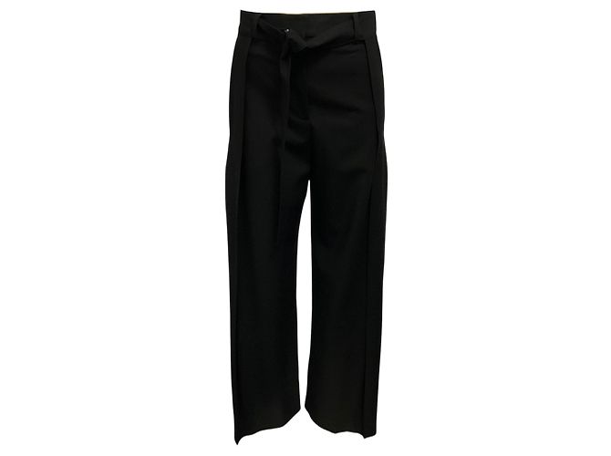 Calças de Lã Ajustadas com Cinto Pretas Loewe