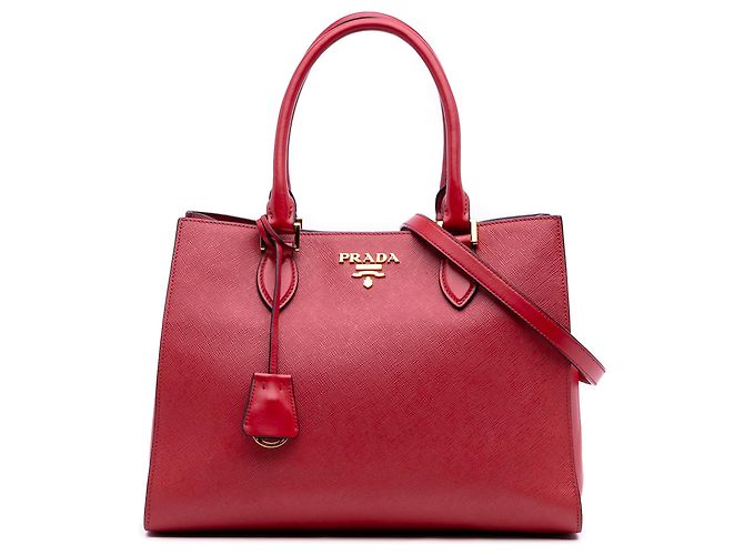 Bolsa Satchel Prada Lux em Saffiano vermelha com acabamento em couro de bezerro macio