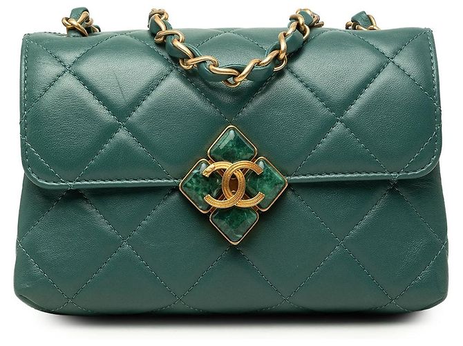 Bolsa Tiracolo Chanel Mini Lambskin Diamond Lock verde