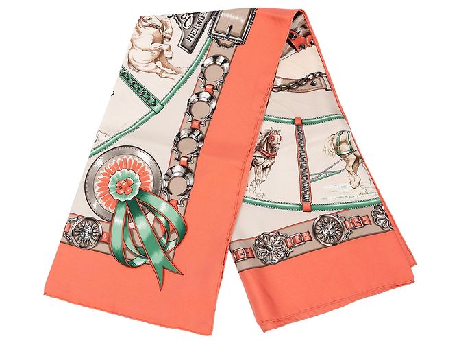 Lenço de seda Orange Hermès Chevaux de Trait 90 Scarves