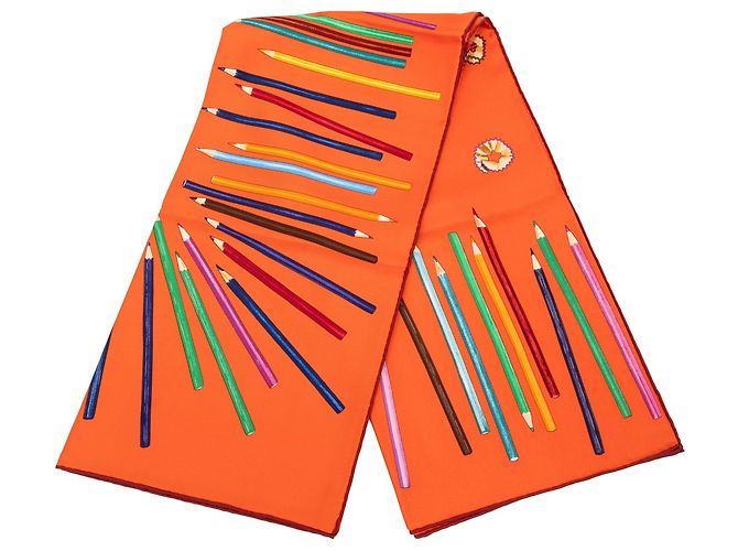 Pañuelo de seda Hermès A Vos Crayons Naranja 90
