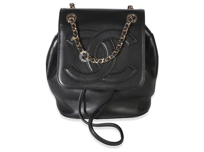 Gabrielle Chanel CC Mania Mini-Rucksack aus schwarzem Lammleder