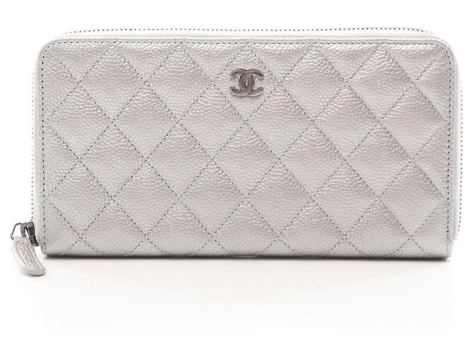 Timeless Chanel Matelassé Long Wallet in Silver