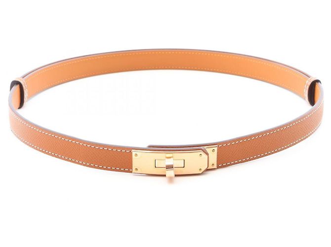 Cinto Hermès Kelly em couro Epsom marrom e dourado