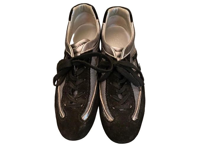 Baskets Hogan en cuir et daim noir et argent