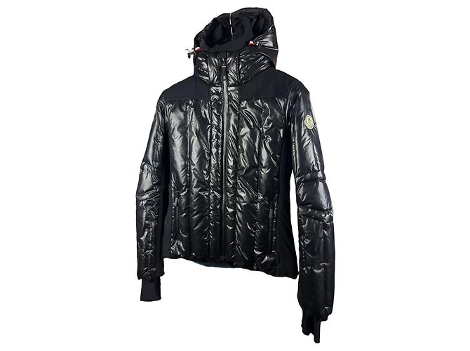 Giacca da sci lucida con cappuccio trapuntato e maschera Moncler Grenoble da donna, Nero, Taglia M