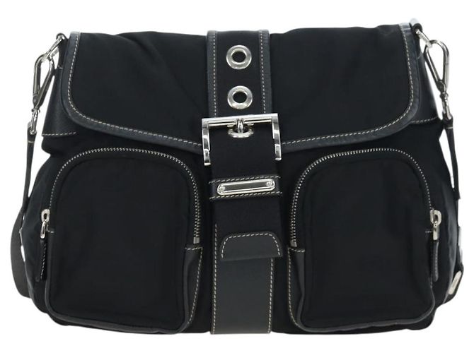 Prada Double Pocket Buckle Flap Tessuto and Leather Medium