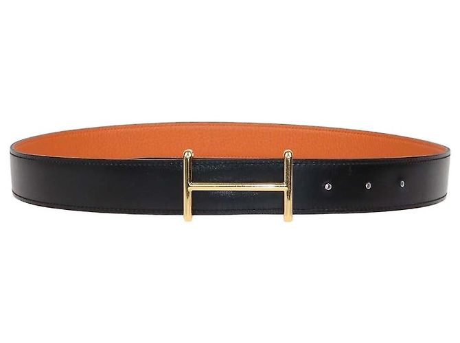Hermès Cinto Reversível Idem Hermes em couro Box Calf e Clemence Preto e Laranja