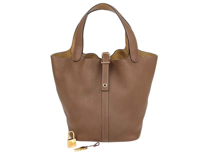 Hermès Bolsa Hermes Picotin Lock 22 em couro Clemence marrom