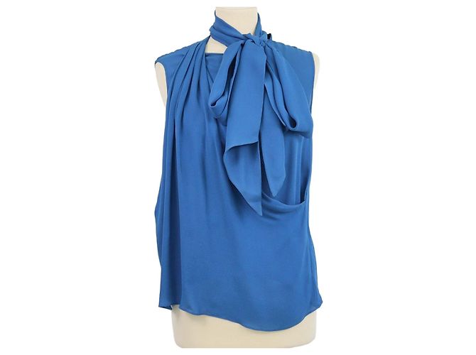 Top asimétrico de seda azul Emilio Pucci