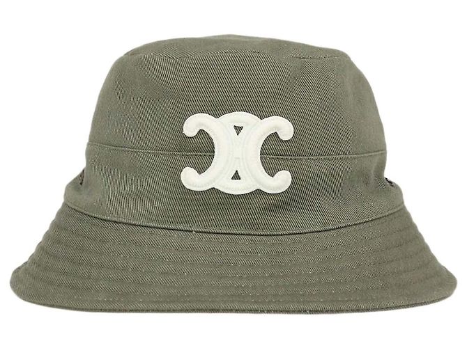 Céline Sombrero bucket Celine de algodón verde con bordado Triomphe