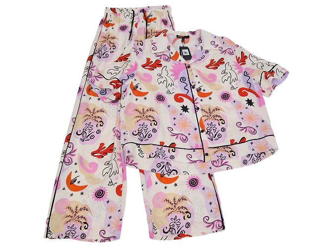 Maje Multicolor Silk Paradisio Patterned Floaty Shirt and Pants Set