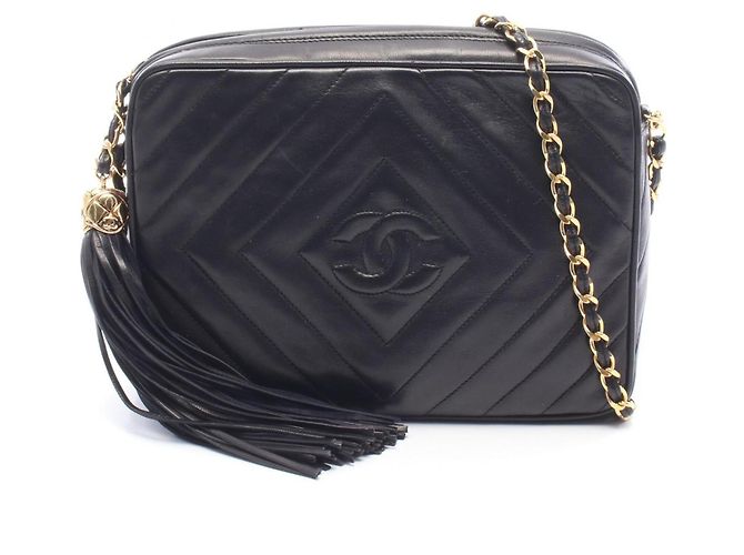 Timeless Bolsa de Ombro Chanel Diamond Stitch Coco Mark com Tassel