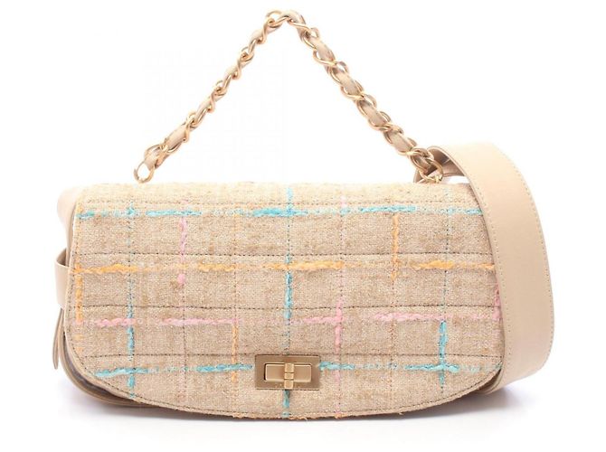 Borsa Chanel 2.55 Beige Pelle e Tessuto