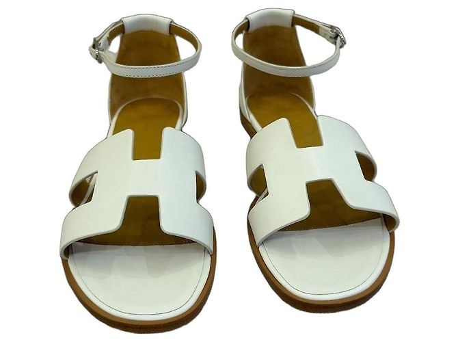 Hermès Santorini White Leather Sandals
