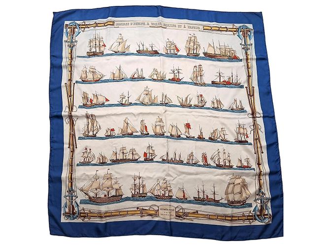 Hermès Carré Navires d'Europe Seidentuch Blau und Weiß