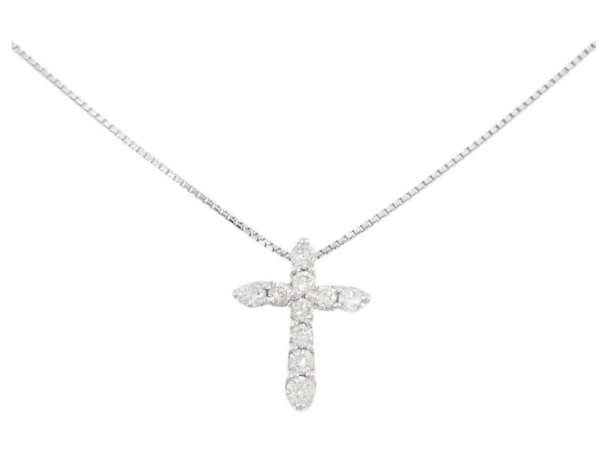 Autre Marque Collana Croce in Oro Bianco Au750 e Diamanti