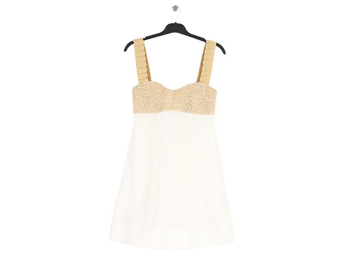 Autre Marque Vestido CLEA de linho branco com top em crochê bege