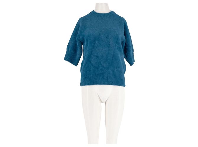 Autre Marque FLORERE Blauer Kurzarmpullover mit Rundhalsausschnitt S