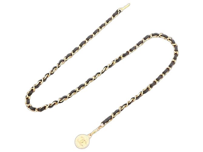 Chanel Cinturón de cadena Coco Mark 1982 negro y dorado