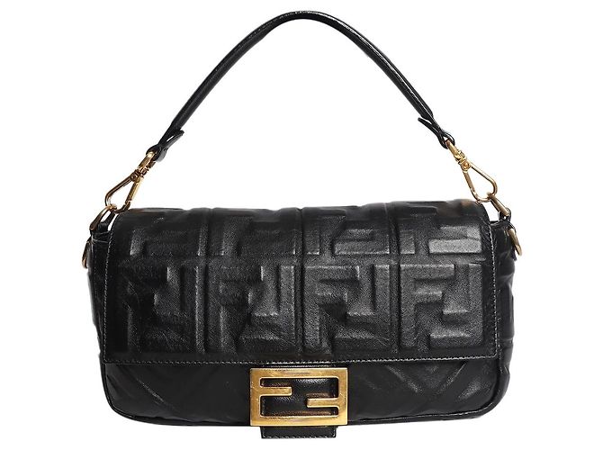 Fendi Borsa Baguette in pelle nera